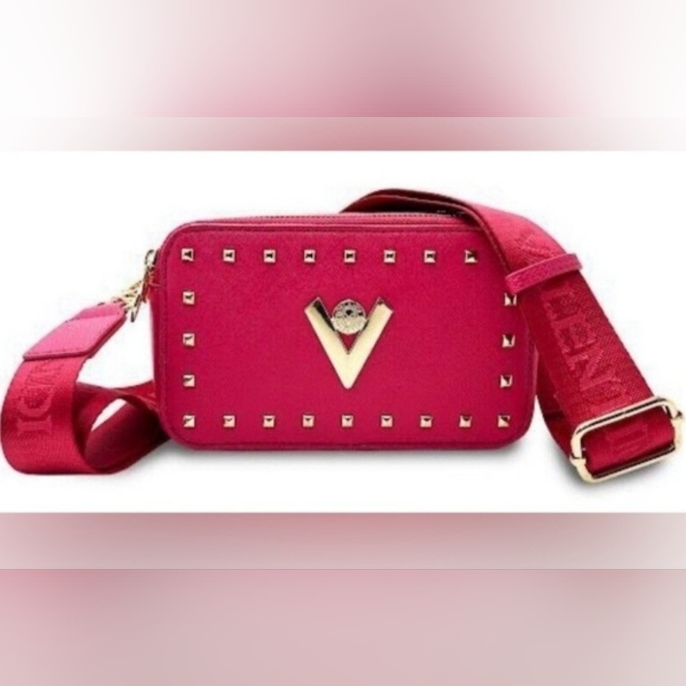 NWT VALENTINO ORLANDI Studded Double Zip Crossbody Camera Bag - Hot Pink - Picture 4 of 9